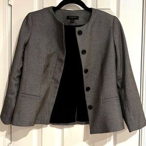 Classic Ann Taylor Petite textured blazer in a black and white micro-pattern